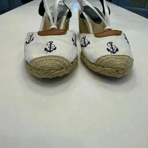 Lauren Ralph Lauren women’s wedge espadrilles. White with navy anchors. Sz 8 - Picture 3 of 9